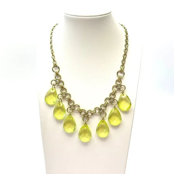 Lia Sophia Statement Bib Necklace with Lime Faceted Crystal Drops — Y2K EUC - Picture 7 of 8